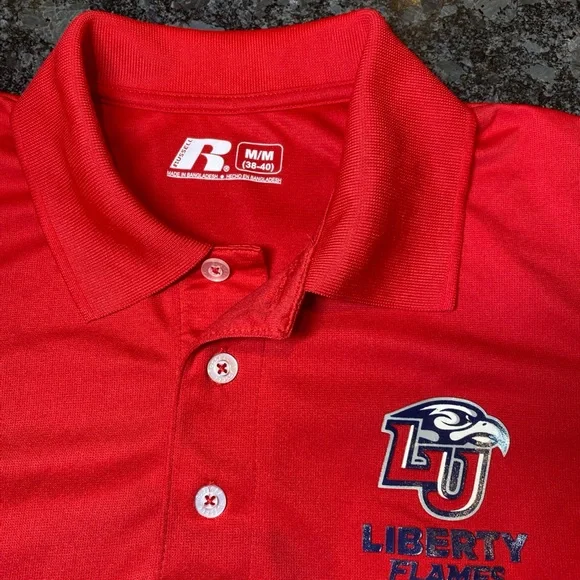 Liberty University Flames Russell Athletics Polo Shirt Men’s Medium Red - Picture 4 of 5